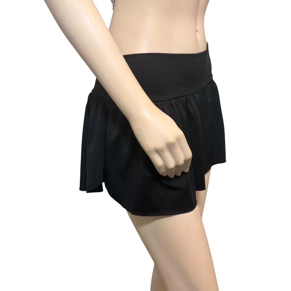 Womens Black Ruffle Swim Skirt Shorts Wide Waistband Size Medium Made in USA
